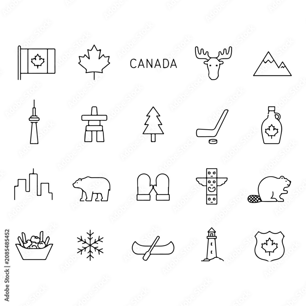 Obraz premium Canada set. Large set of line icons on a white background