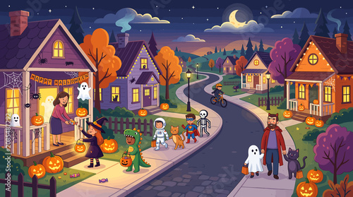 Fotografía Whimsical Halloween Night in a Small Town.