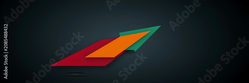 Red, orange, and teal overlapping geometric arrow shapes