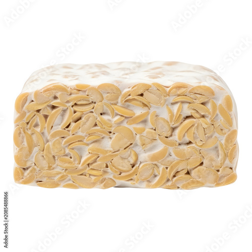 Fresh tempeh block isolated on a crisp white transparent background