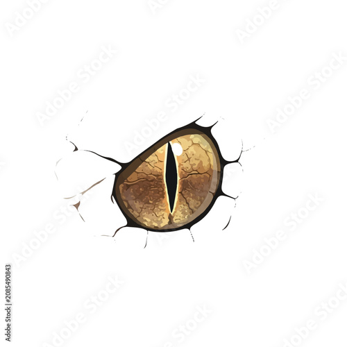 Detailed Close-Up Illustration of a Predatory Snake Eye with Green Scales and Vertical Slit Pupil