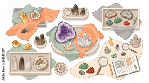 Obraz na plátně Flat lay of crystals minerals and gemstones collection.