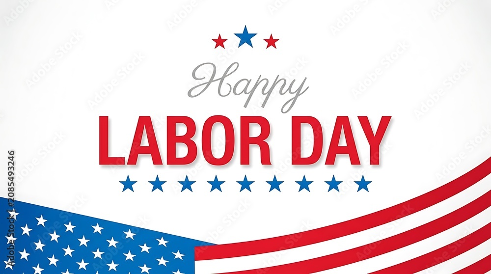Obraz premium Happy labor day greeting with american flag and stars