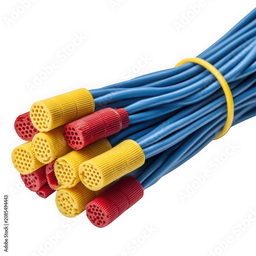 Colorful bundled electrical wires with connectors