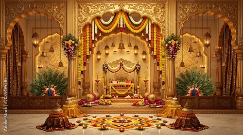 Opulent golden throne room with ornate decorations and luxurious furnishings