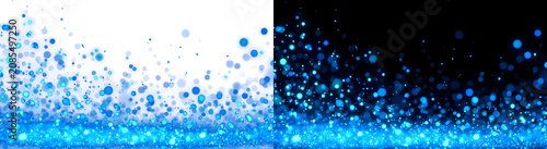 Photography Blue glitter particles rising from a glowing ground base with scattered bokeh ci