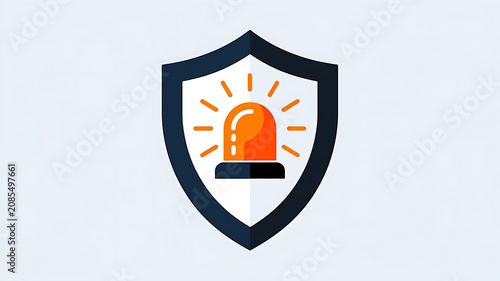 Security shield icon, alarm light symbol, safety protection sign, emergency warning logo