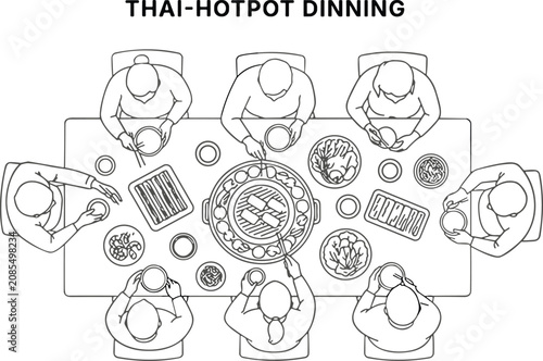 View outline of people eating thai hotpot at a table