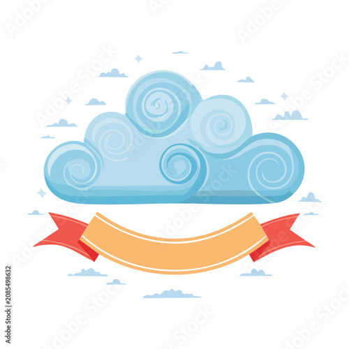 Flat vector illustration of a cloud with swirls and banner