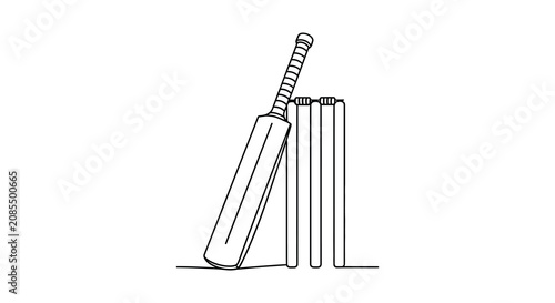 Fotografía Cricket Bat And Wickets Line Drawing Silhouette stumps bails batsman