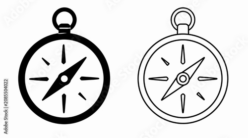 Compass icons in solid and line art styles for navigation design