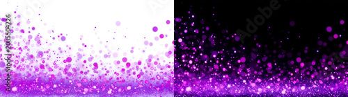 фотографія Purple glitter particles rising from a glowing ground base with scattered bokeh