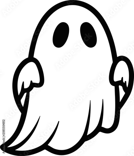 Fotografía Cute Cartoon Ghost Icon Isolated on White Background, Spooky Halloween Character