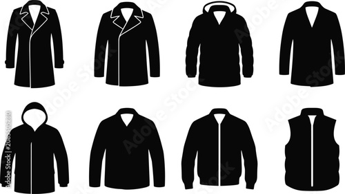 Photos Men winter coats and jackets silhouettes set including trench coat parka bomber