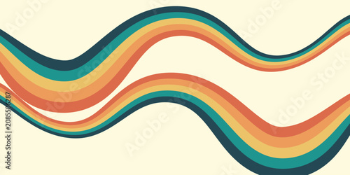 Abstract colorful 70s background vector. Vintage retro wallpaper with rainbow stripes and wavy lines.