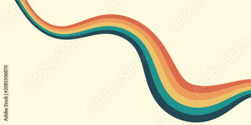 Abstract colorful 70s background vector. Vintage retro wallpaper with rainbow stripes and wavy lines. vector illustration