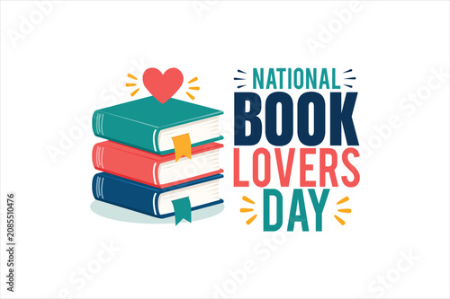 National book lovers day colorful illustration with stacked books and heart