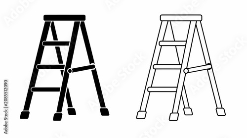 Stepladder icons in solid and outline styles for construction and home improvement.