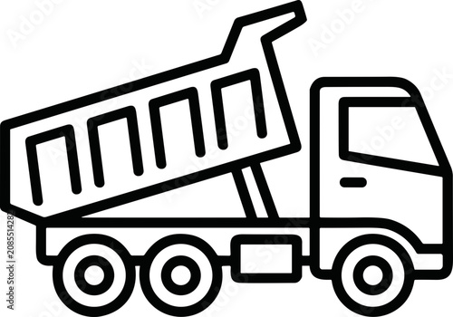 Canvastavla Outline of a tipper truck with raised bed for dumping materials, construction vehicle icon