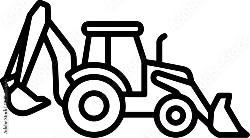 Cuadro en lienzo Backhoe Loader Icon Line Art - Construction Vehicle Vector Graphic