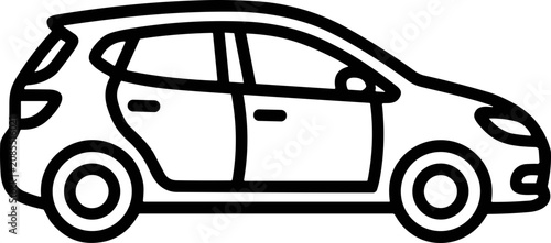Quadro su tela Simple line drawing of a hatchback car, side view, minimalist vector icon