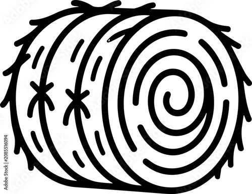 Obraz na płótnie Rolled Hay Bale Icon - Simple Line Art Illustration