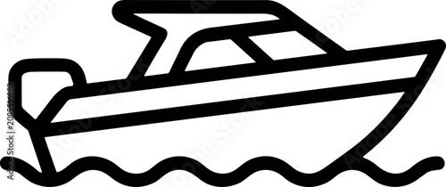 Billede på lærred Simple line drawing of a motorboat on wavy water, minimalist vector illustration
