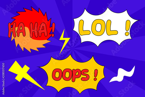 Принти на полотні Comic Speech Bubbles Set with Haha Lol and Oops Text Vector