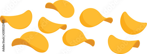 Foto Potato chips vector illustration featuring crispy golden wavy snack pieces float