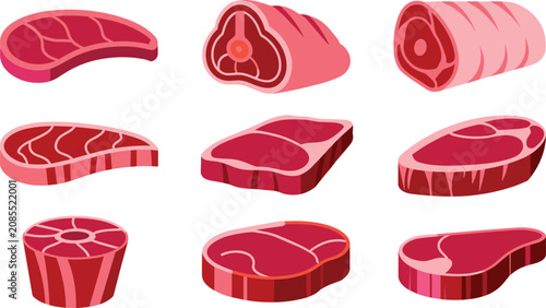 Quadro su tela Raw meat cuts collection featuring fresh beef steaks pork chops ribs brisket and