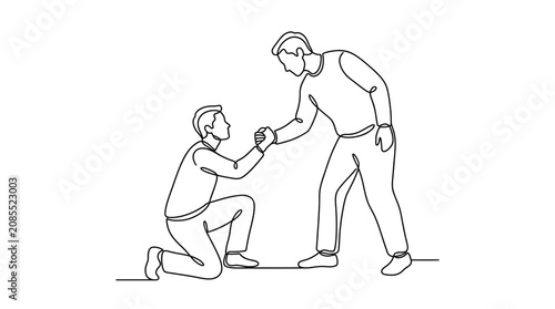 Quadro em tela A continuous line drawing of one man helping another man stand up