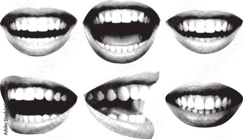 Konstfotografi Halftone mouths expressing emotions in a graphic design collage with clean copy