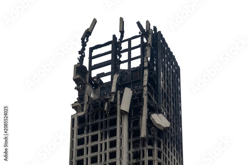 Damaged Building with Burnt Exterior and Charred Walls
