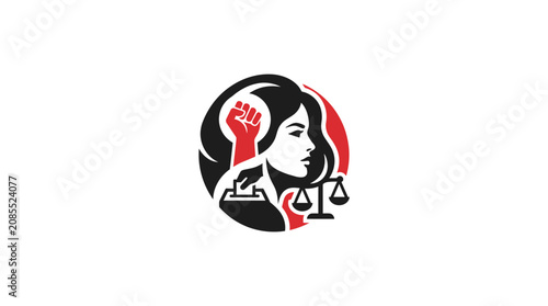 Feminist Symbol: Woman's Fist, Scales of Justice, Equality Concept