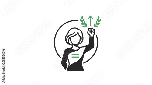 Woman's fist raised with equality symbol and olive branches