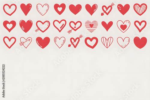 Collection of Red and White Heart Shapes on White Background