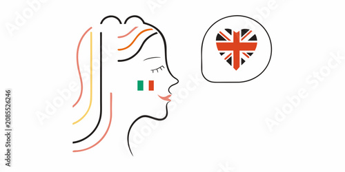 Fotografía Language communication illustration with flags a minimalist vector graphic