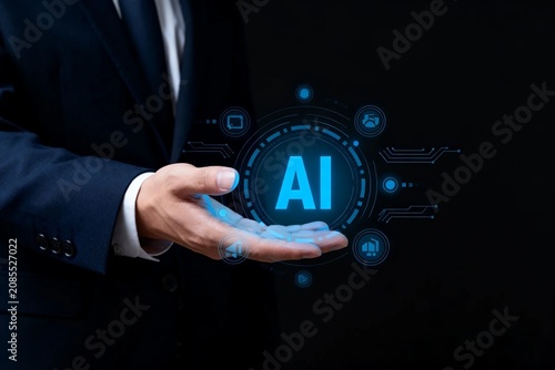 Businessman Holding AI Technology Hologram