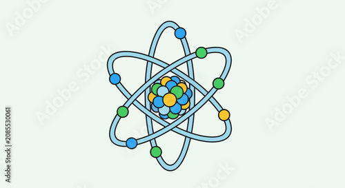 Tableau sur toile Flat vector illustration of an atomic structure with orbiting electrons