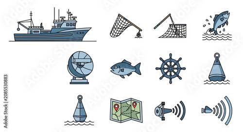 Fotografie Maritime Nautical Vector Illustrations Set
