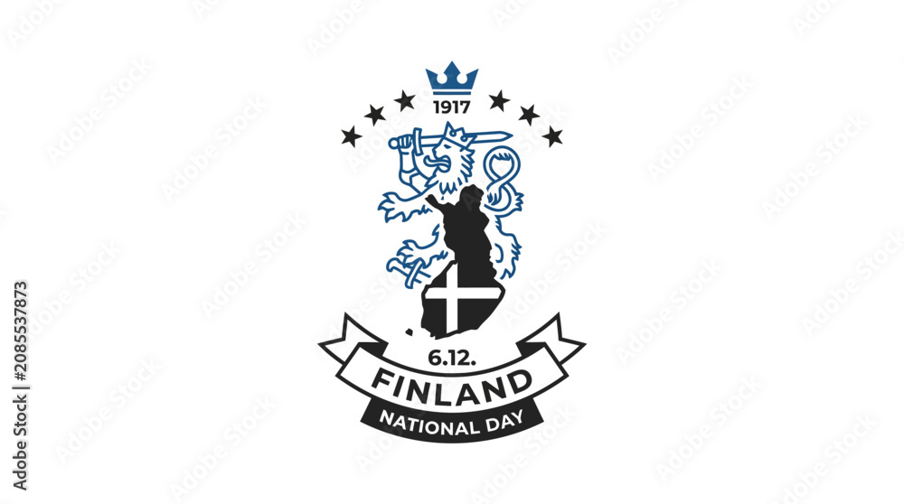 Fototapeta premium Finland National Day 1917 Emblem with Lion and Crown