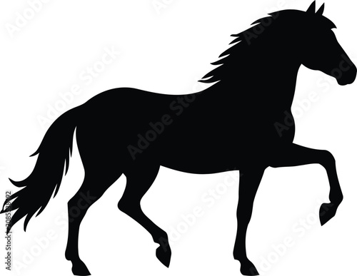 Fotografie Black silhouette of a horse trotting in profile with silhouette livestock isolat