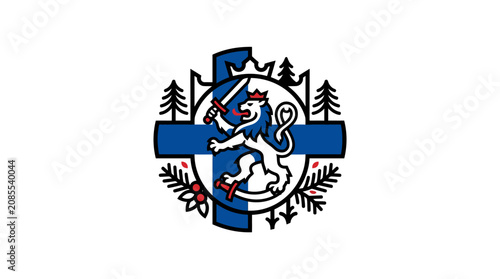 Finnish National Emblem Heraldic Lion and Cross Flag