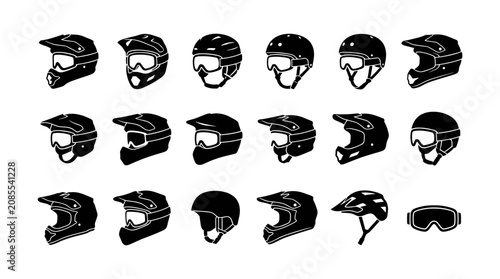 фотографія Helmets Icons Set with Black Silhouettes and Varied Visor Shapes for Safety and