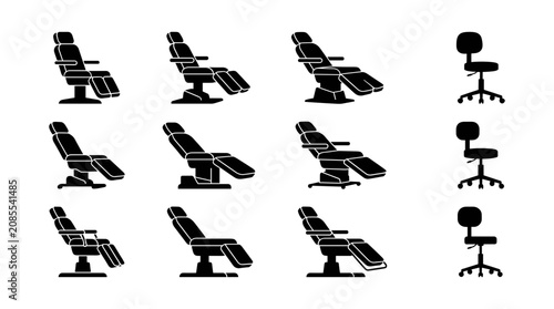 Fotografía Office Chair Icon Set with Black Silhouettes of Ergonomic Swivel and Recline Wor