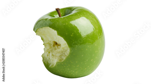 Obraz na płótnie Green apple with bite mark showing white flesh and seeds