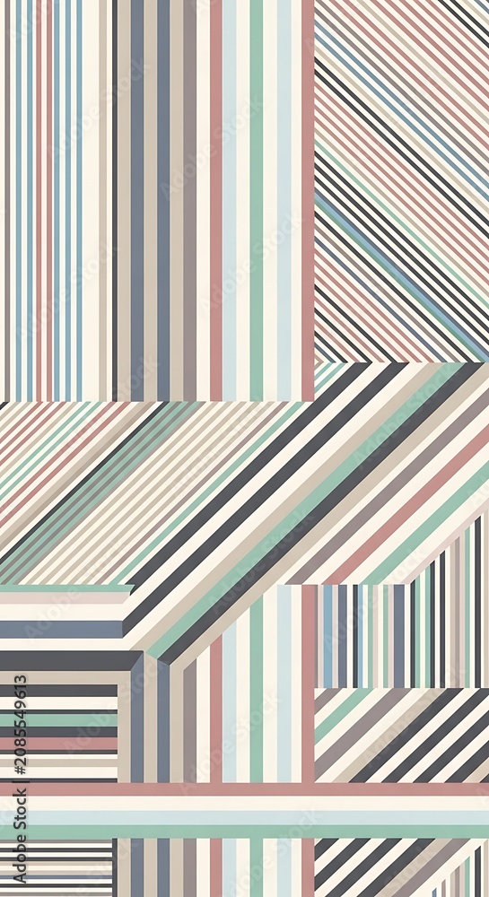 Fototapeta premium Pastel Geometric Stripe Pattern Arranged in Abstract Vertical Composition