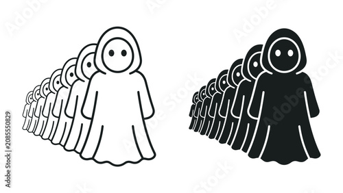 Bild auf Leinwand The Collective Identity: A striking graphic representation of a diverse group of people, shown in both outline and solid form, standing in unified formation