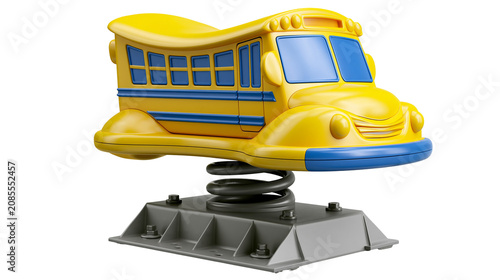 Obraz na plátně Yellow school bus spring rider toy with blue accents