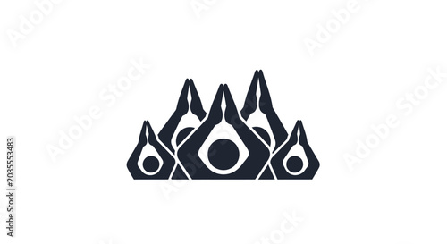 Multiple hands clasped together in prayer or meditation position, isolated white background.